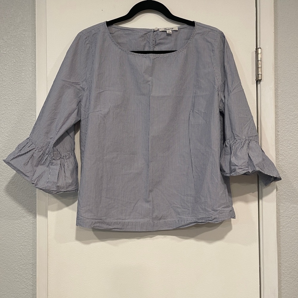 Madewell Gray Bell Sleeve Blouse with Ruffled Details